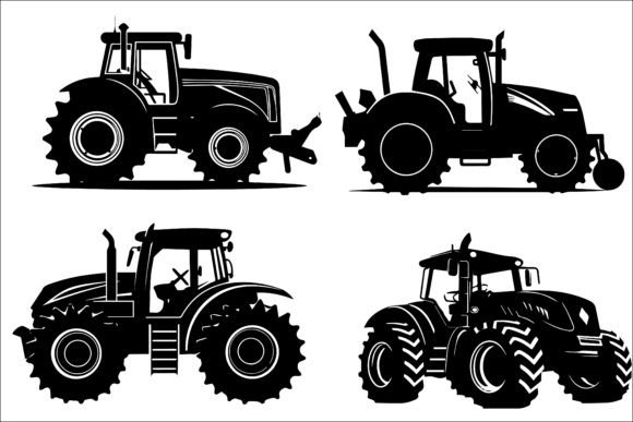 Black Tractor Silhouette Vector Bundle: Graphics for Crafts