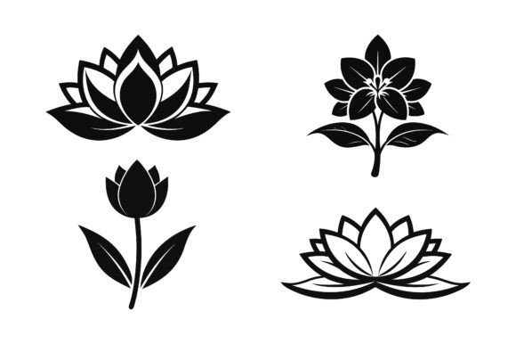 Flower Silhouette Vector Icon Bundle: Graphics & Print Materials Mockups