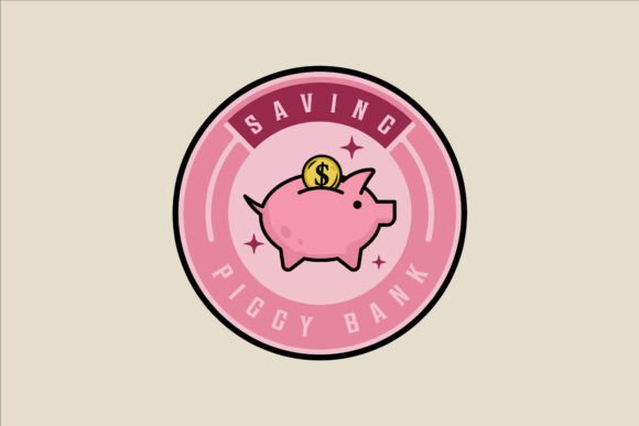Piggy Bank Emblem Logo Vector Color for Graphics & Logos