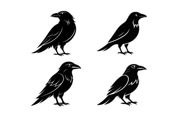 Raven Silhouette Vector Icon Bundle: Graphics & Print Materials Mockups