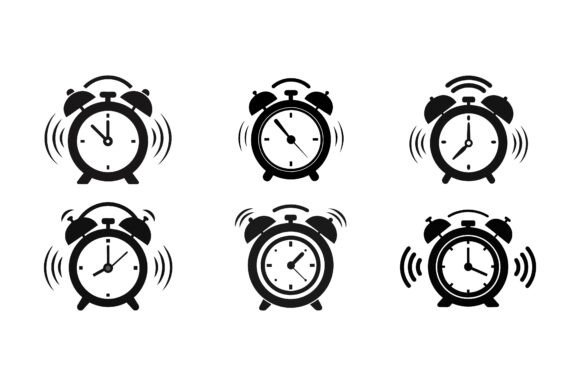 Ringing Alarm Clock Silhouette Bundle Graphics & Print Materials Mockups