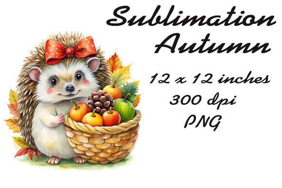 Sublimation Autumn Hedgehog PNG: Graphics & Illustrations