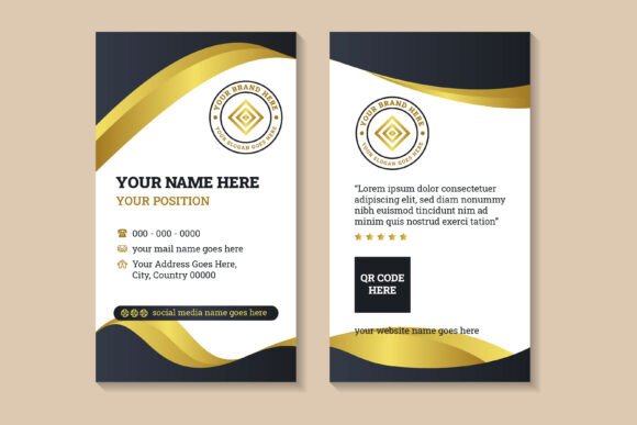 Vertical Business Card Gold Black Graphics & Print Templates