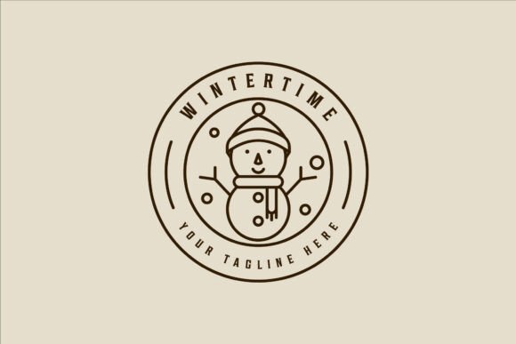 Winter Snowman Logo Vector Line Art for Graphics & Logos